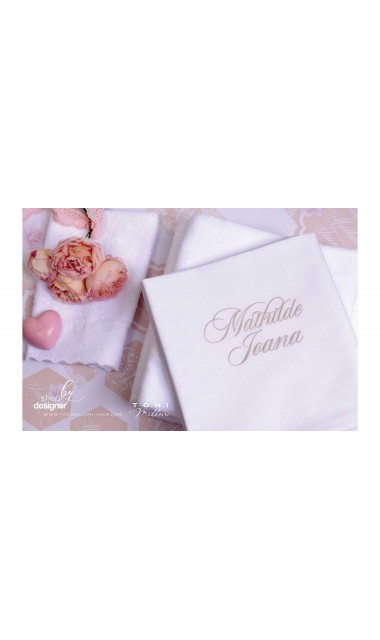 Trusou de botez somon cu alb cu broderie sand pentru fetite Elegant Monogram Peach 13